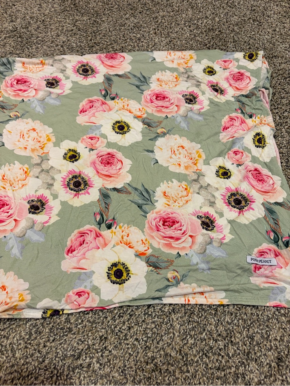 Posh Peanut Floral Swaddle Blanket in Sage Green with Pink Blooms